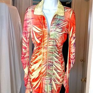 Vintage Bright Pastel Ruched Zip Up Mini dress Y2K